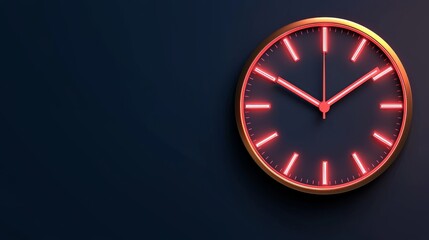 Tax Exemption Concept. Modern clock with glowing red accents on a dark wall.