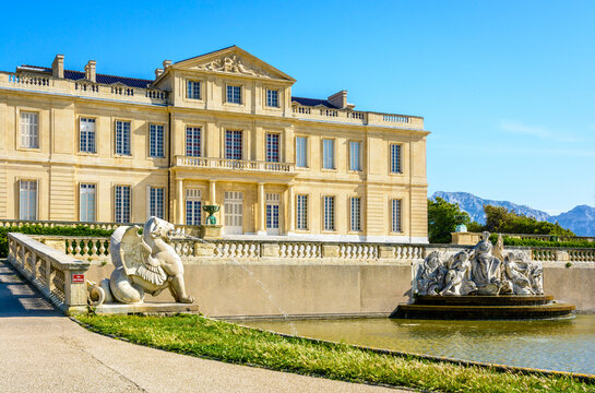 Marseille, France - May 23, 2018: The Borely castle, a large eighteenth-century mansion located in the Borely public park, houses the Museum of Decorative Arts, Faience and Fashion since 2013.
