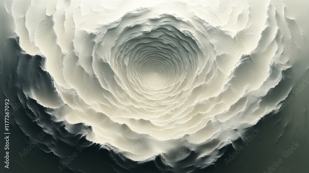 Poster mesmerizing abstract layers forming a deep spiral vortex in soft grey tones
