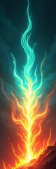 Fototapeta premium Ethereal Flames Ascent A mesmerizing abstract digital painting with vibrant energy and mystical glow