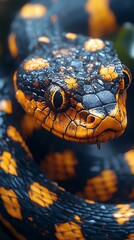 Fototapeta premium Detailed Snake Macro Close-Up Blue Orange Vibrant Stunning Artistic View Photo