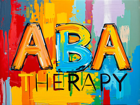 ABA therapy text in acrylic style on bright strokes background made by paintbrush