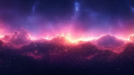Fototapeta premium Ethereal nebula cosmic stars. Purple pink galaxy, shining clouds, starlight background.