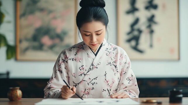 Traditional Asian Calligraphy Blending with Modern Tools and Efficiency