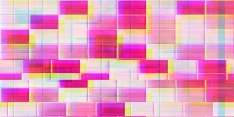 Abstract Glitched Grid with Overlapping Pink and Yellow Squares