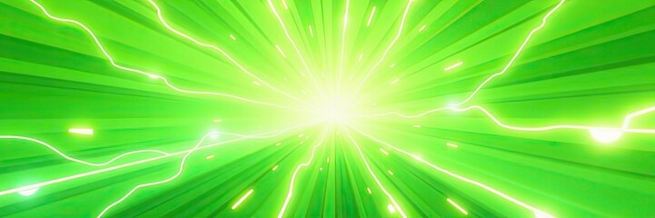 Radiant Green Energy Burst with Electric Tendrils and Speed Lines Abstract Background