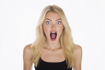 Shocked woman expressing surprise with wide open mouth