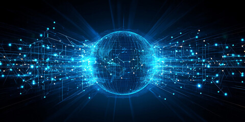 Fototapeta premium Digital representation of a glowing world interconnected by networks