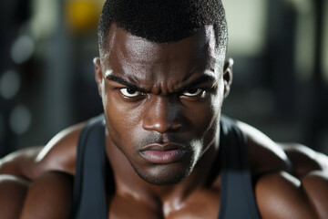 Intense focus of a bodybuilder in a gym setting