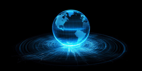 Digital globe with blue light effects in dark background
