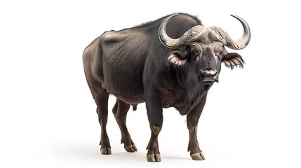 Majestic African Buffalo Standing Tall on White Background
