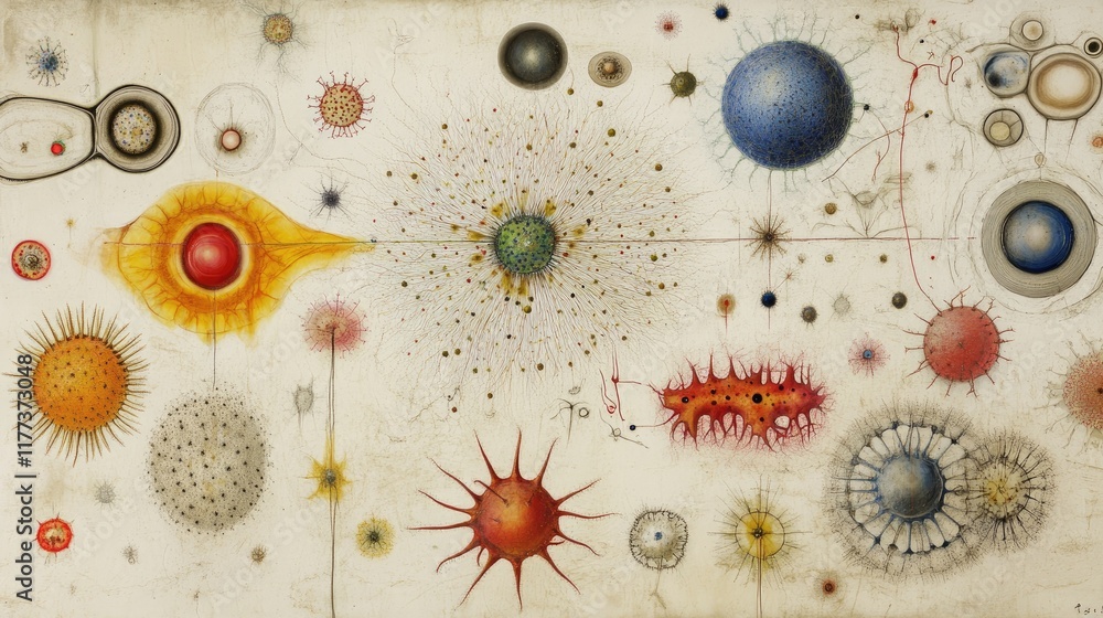 Aufkleber a visual array of microbes and viruses, designed to depict the intricate nature of pathogen cells.