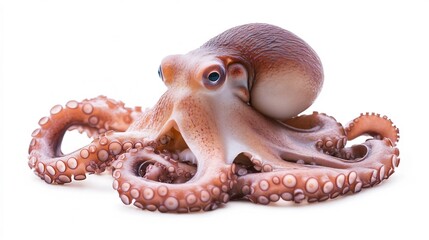Detailed Octopus with Vibrant Tentacles Isolated on White Background