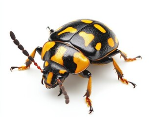 close up of a black and yellow spotted beetle