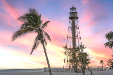 Sanibel island Lighthouse at Sunset