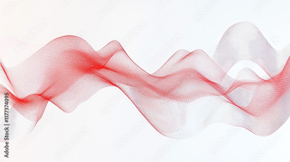 Poster abstract white background with sleek red flowing lines creating a dynamic, tech-inspired visual.