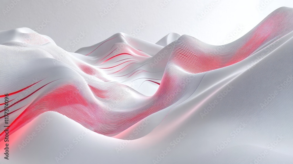 Poster abstract white background with sleek red flowing lines creating a dynamic, tech-inspired visual.