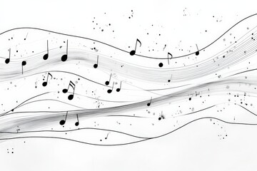 black music notes on flowing white background