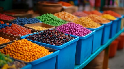 Vibrant Colorful Candy and Nuts at a Market