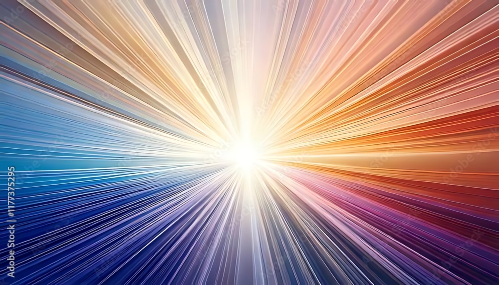 Poster a dynamic burst of colorful lines radiates from a bright central point of light