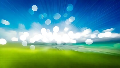 Obraz premium A dynamic, abstract image with radial blur, bokeh lights, and vibrant green and blue tones suggesting movement.