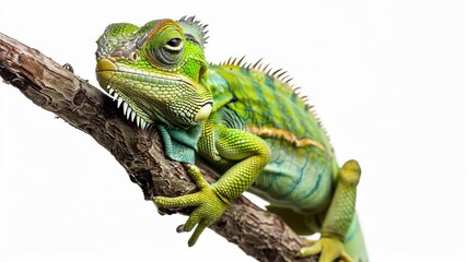 Close-Up of a Vibrant Green Chameleon on a Branch: A Captivating Display of Nature's Camouflage
