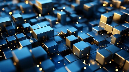 Fototapeta premium Abstract blue metallic cubes, digital art background, technology concept, data visualization.