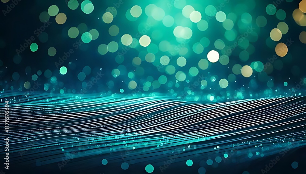 Aufkleber a luminous teal scene with flowing lines and soft, circular bokeh effects.
