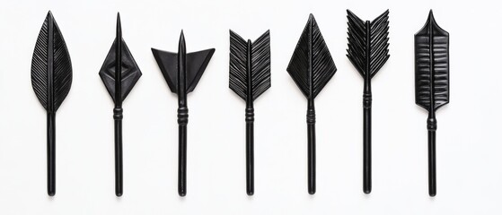 A collection of black arrowheads on a white background