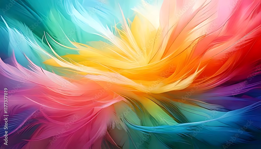 Poster a swirling, feathery, abstract design with vibrant colors creates a dynamic and flowing visual.