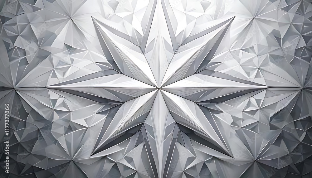 Poster a symmetrical, multi-pointed star design with folded, faceted elements creates a complex, textured, 