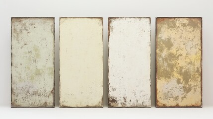 four rectangular panels with varied patinas