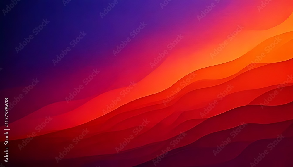 Poster a vibrant abstract gradient with layered waves, transitioning from purple to orange.