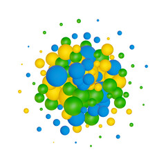 Bright color splash. Yellow, blue, green balls of different sizes, randomly placed. png 