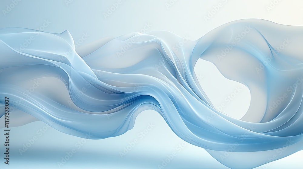 Poster soft blue fabric flowing gently in a serene and calm atmosphere creating an ethereal effect