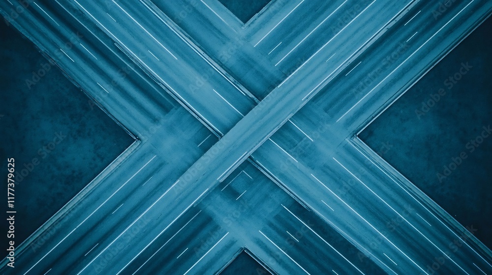 Poster intersecting highways forming a geometric aerial pattern with copy space