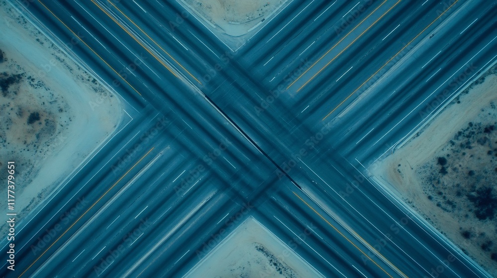 Poster aerial view of intersecting highways forming an abstract geometric pattern