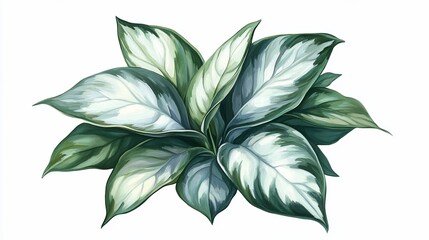 Fototapeta premium Decorative plant leaves, artistic illustration, white and green, isolated, design element, print, digital art