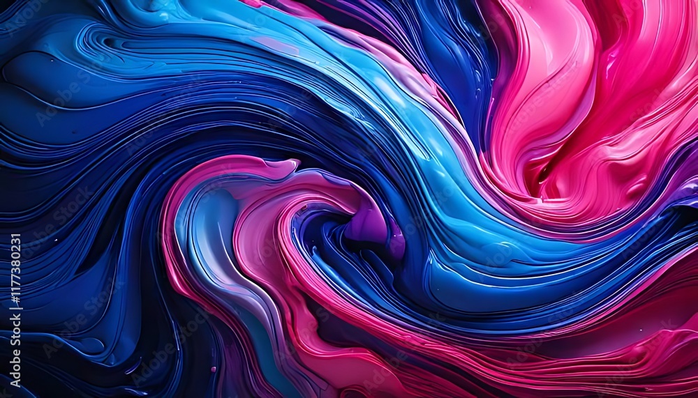Poster abstract waves of blue and pink create a fluid and dynamic effect.
