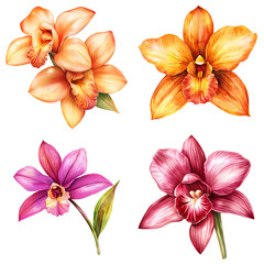 Obraz premium Vibrant orchid flower illustrations botanical art colorful display natural environment close-up view floral beauty