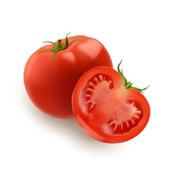 Vector illustration of red tomato and cut half .  Suitable for food design, cooking, healthy food and organic products.