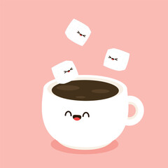 Coffee cup and Sugar cube character design. cartoon vector.