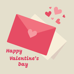 Valentines Day card of postal envelopes with love letters. Romantic letters and envelops with greeting postcards, holiday mails. Simple, minimalistic, holiday card.