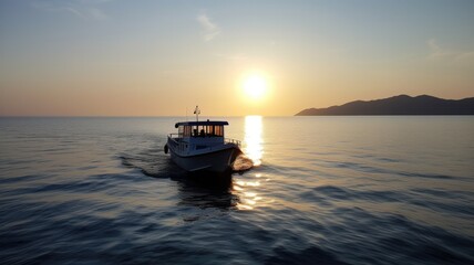 sunset on the sea, evening boat trip