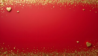 Valentine's Day cards featuring golden hearts set against a red paper backdrop, adorned with a gold confetti border, providing ample space for a personalized message.