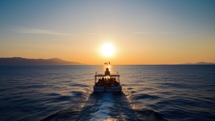 Fototapeta premium sunset on the sea, evening boat trip