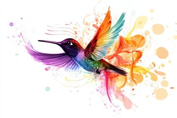 Obraz premium colorful hummingbird in flight with abstract paint splatters