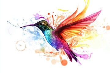 a colorful hummingbird art piece in flight