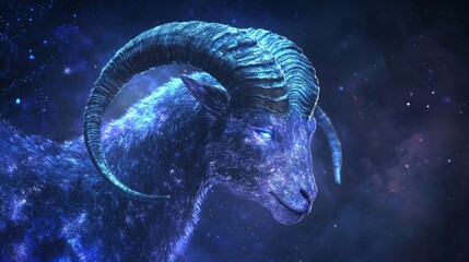 Majestic Capricorn Sea-Goat Profile in Cosmic Splendor - Ultra-Detailed Zodiac Artwork