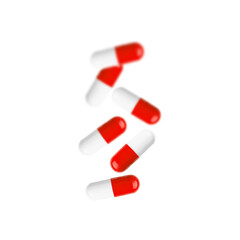 White and red pill capsule isolated on a white background